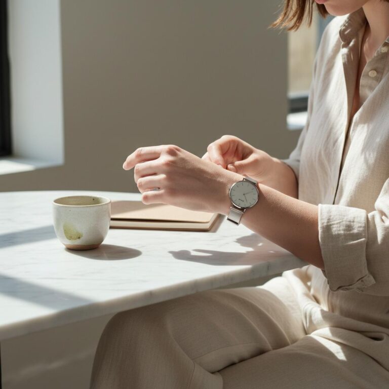 Minimalistisk Skagen-ur på marmorbord